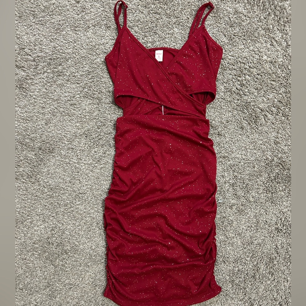 red ruffle dress
